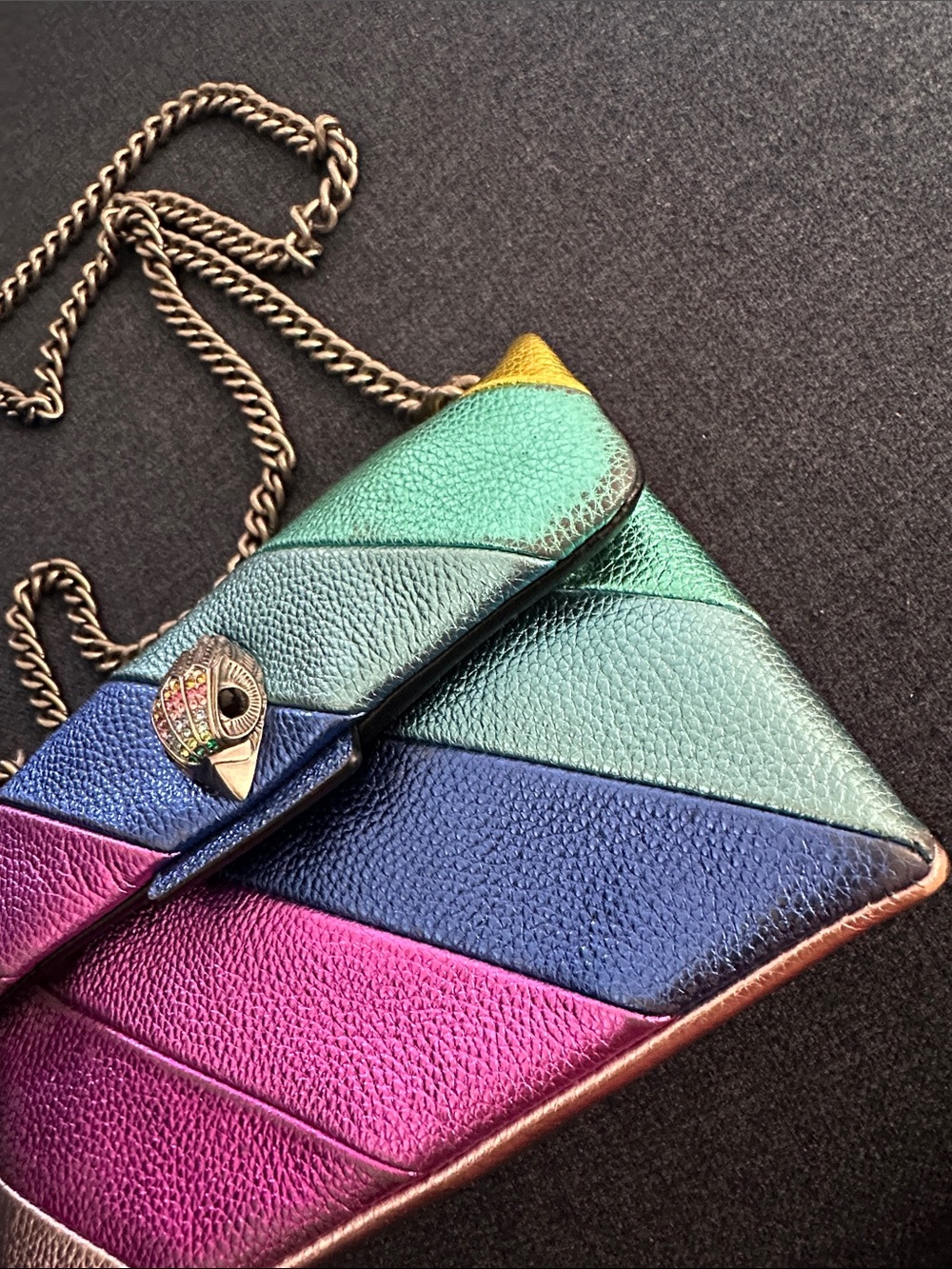 KURT GEIGER LONDON Mini Kensington Leather Crossbody - Rainbow Chevron - Picture 8 of 12